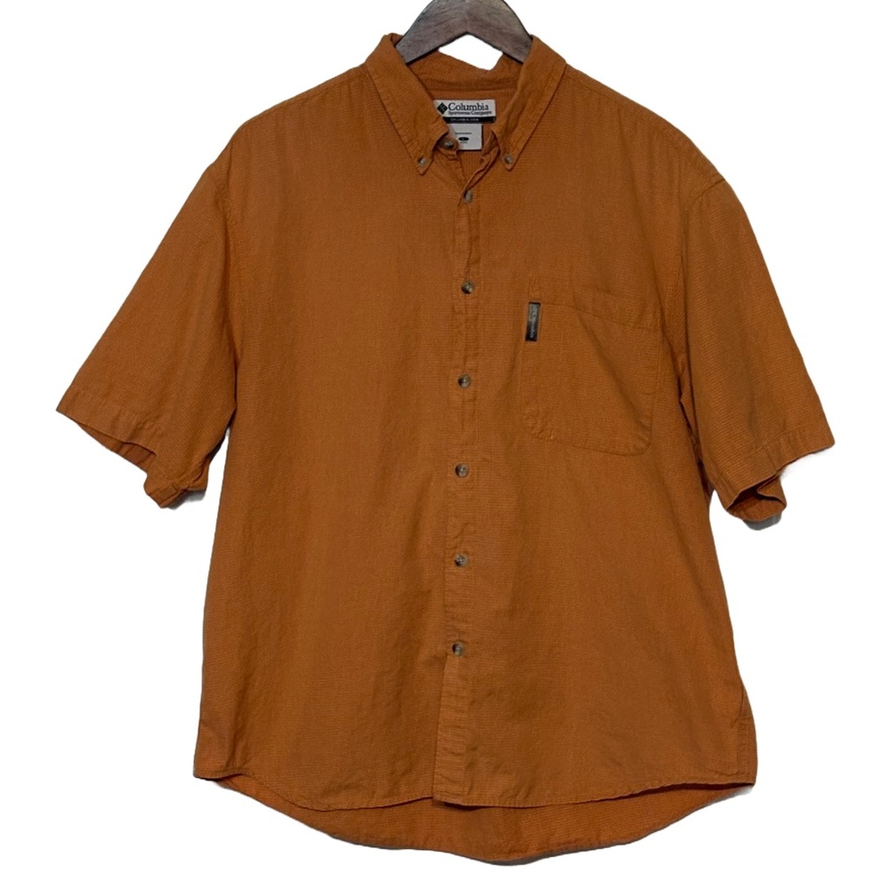 🧡 Columbia Men’s L Outdoor Shirt • Orange Plaid • 100% Cotton 🧢
